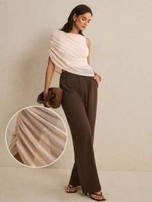 Poéselle Blusa beige asimétrica fruncida - Beis - Ver 1