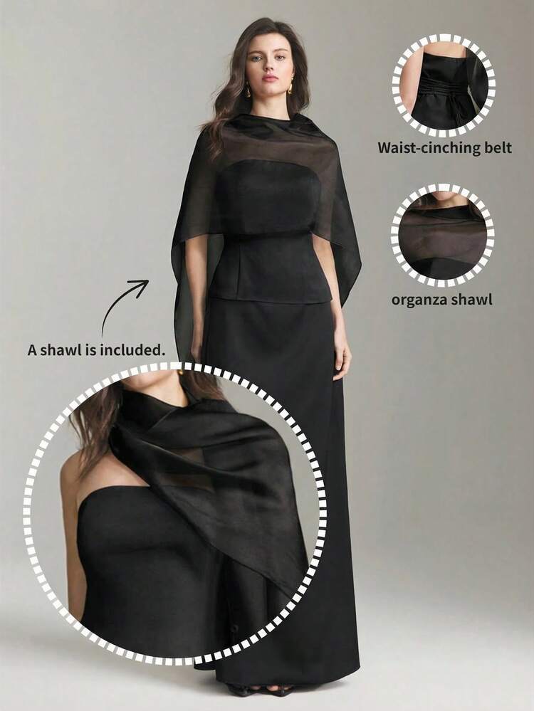 Women's Comfortable, Skin-Friendly, Soft And Elastic Slub Fabric Bandeau Top With Waist Cinching, Organza Stitching Decor, Versatile For Elegant Wedding Guest Attire, Romantic French Style, Luxurious Urban Chic Office Wear, High-Quality Airport And Cruise Outfit, Middle East Essential, All-Season Versatile, Wedding Series Blouse,Summer Top