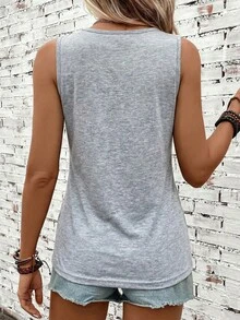 SHEIN LUNE 女士休闲百搭音乐节图案乡村音乐节骷髅乐器印花背心 - 淺灰色 - 查看 2