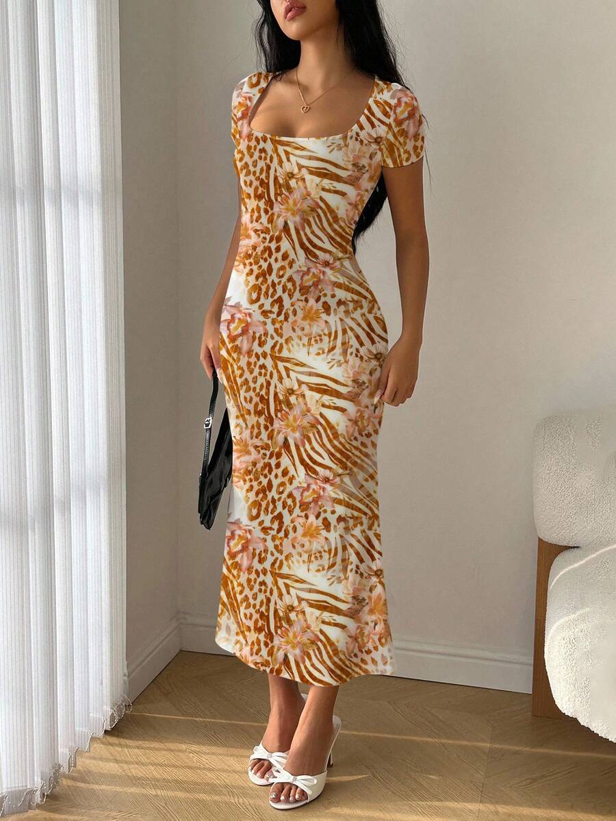 Modelyn Đầm ôm sát mùa hè cổ vuông dáng đuôi cá xếp nếp - Nhiều màu - Xem 1