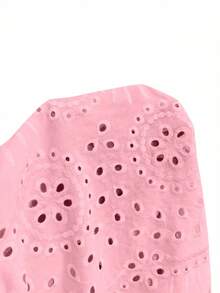 Glamine Gaun Pendek Mini Wanita Warna Polos Musim Panas dengan Bahu Terbuka dan Pola Bordir Berongga, Pakaian Liburan Pantai, Warna Pink Muda Gaya Boho - Berwarna merah muda - View 5