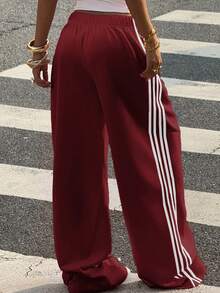 Muchica Pantalones de chándal de pierna ancha de punto de algodón color vino tinto para mujer - Burdeos - Ver 2
