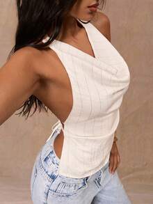 Opulessa Damen Chiffon bedrucktes Trägertop mit Rückenausschnitt für Frühling/Sommer Urlaub - Weiss - Übersicht 1