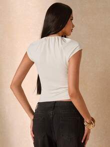 SHEIN BAE Women's Off-White Elegant Hollow Out Ruched Tight Fitting Blouse,Summer Casual Vacation Fashionable Outdoor Work Brunch Basic Essential Daily Top - White - View 8