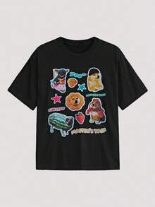 Open Phase Camiseta negra con gráfico estético y perro divertido - Negro - Ver 1