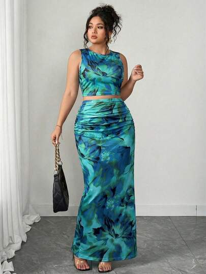 Elenzga Bộ đồ 2 món dành cho nữ cỡ lớn với họa tiết da báo: áo hai dây và chân váy ngắn, gợi cảm và sành điệu cho việc đi lại hàng ngày.