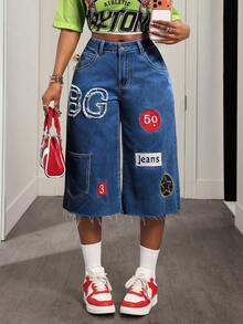 BamGleam Women's Colorful Pattern Casual Jeans - Dark Wash - View 1