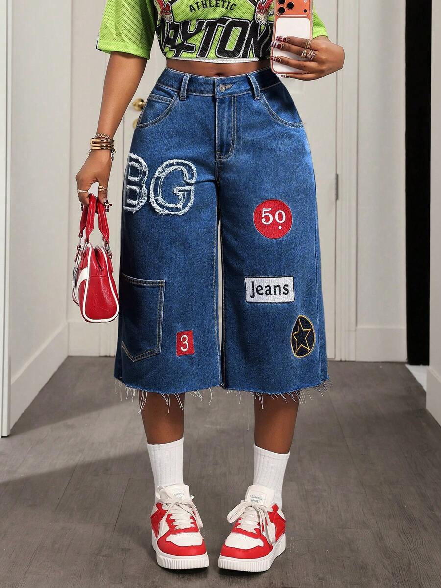 BamGleam Women's Colorful Pattern Casual Jeans - Dark Wash - View 1