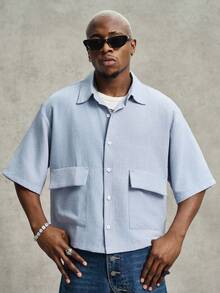 PAVTROS Men's Street-Style Popular INS Matching Men's Fashionable Street Style & Striped Print Short Sleeve Shirt, Summer,Streetwear,I Love My Boyfriend,Graphic,Oversized,Boy Friend Gifts,Valentine's Day Gift - Blue - View 6