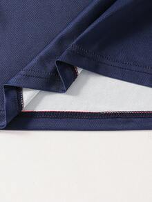 Coolqubz 2 piezas Conjunto de camiseta de manga corta y pantalones cortos de verano, tela de malla tejida con estampado numérico a rayas, estilo casual diario deportivo escolar, atuendo juvenil para uso al aire libre y en la ciudad - Azul Marino - Ver 8