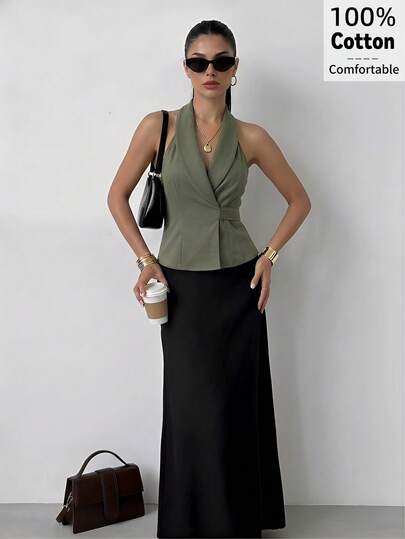 Firerie Women's Solid Color Halter Backless Sleeveless Blazer