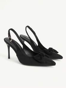 CUCCOO CHICEST Zapatos de mujer para primavera y verano, nuevos zapatos de tacón alto para mujer con decoración de lazo, tacón fino y puntiagudo, correa con hebilla de 9 cm, elegante y de temperamento, color negro ante, unicolor, versátil para citas, fiestas y uso diario - Negro - Ver 6