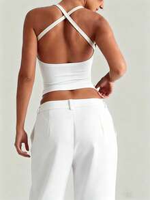 Conjunto de 2 piezas de camiseta y pantalones casuales y cómodos para mujer - Blanco - Ver 2