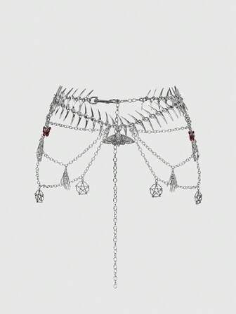 Goth 1 pezzo Accessorio da donna in stile punk rock, con scheletro di farfalla, motivo a gocce di olio rosso, scheletro di palma cava, pentagramma, falena, catena per vita, versatile per abiti, jeans, adatto per uso quotidiano e feste