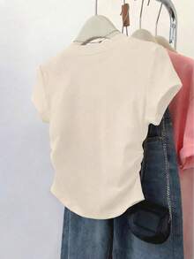 INAWLY 5件套女士夏季新款修身收腰上衣，黑色、白色、花卉灰色、卡其色、杏色，时尚百搭T恤 - 彩色 - 查看 7