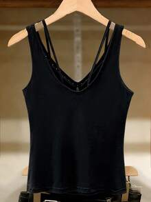 GlowEve Women's Summer Street Rivet Detail V-Neck Camisole - Black - View 2