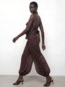 Maija 女士宽松直筒波点休闲裤，夏季百搭 - 棕色 - 查看 3