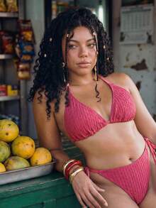 Swim Mod 女士系带比基尼套装，性感系带两件式泳衣，可爱挂脖泳装，附赠小包 - 粉色 - 查看 4