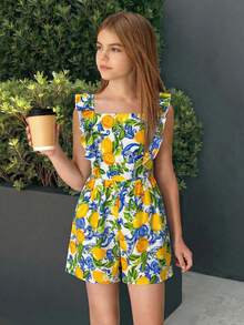 Firerie Kids Firerie Kids Tween Girl Striped Square Neck Cap Sleeve Loose Jumpsuit For Vacation - Multicolor - View 2