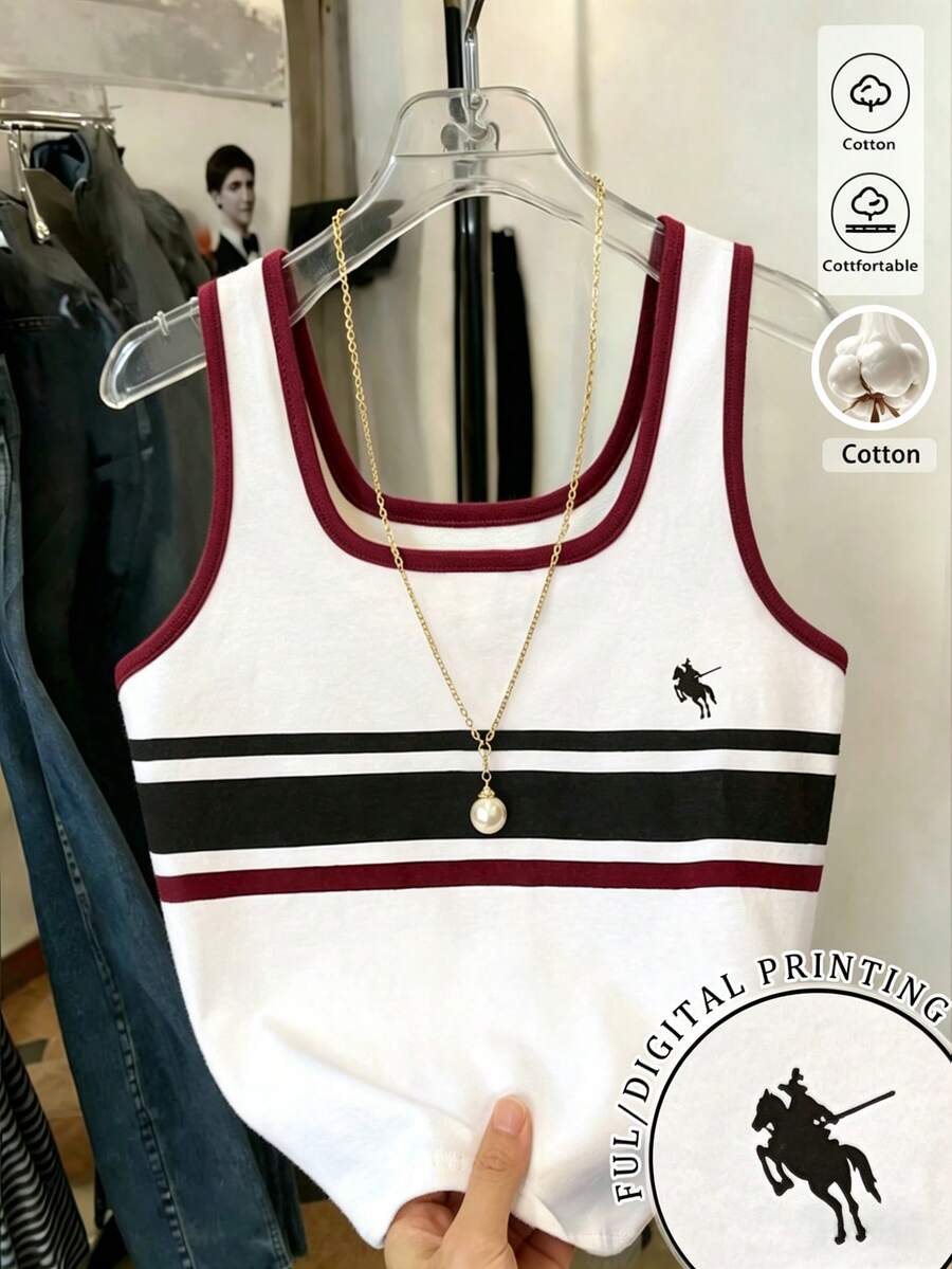 Resyla Best-Selling Striped High-Quality Cotton Slim Fit Tank Top For Women - Red and White - View 1