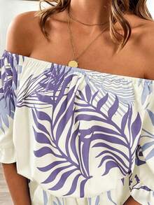Breezaya Hawaiian Style Ruffled Off Shoulder Romper - Multicolor - View 5