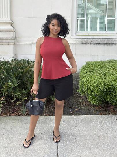 Alexandranx 女式休闲纯色无袖短款上衣，夏季