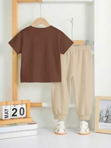 SHEIN Bộ đồ thể thao thoải mái, rộng rãi, cổ tròn, tay ngắn và quần dài cho bé trai, hàng mới về mùa thu. - Nhiều màu - Xem 4