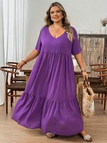 SHEIN CURVE+ Váy maxi cỡ US22 dành cho lễ hội âm nhạc, kỳ nghỉ bên bờ biển, phong cách boho, trang phục nghỉ dưỡng mùa hè/đồng quê/bãi biển/trang phục đi biển. - Màu tím - Xem 7