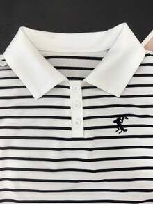 Resyla 女士夏季休闲运动通勤刺绣条纹印花高领背心 - 白色 - 查看 3