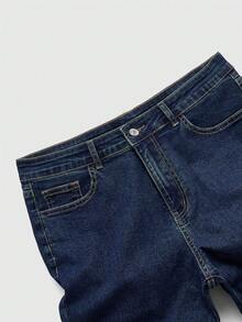 ROMWE MEN Street Life Men's Casual Fashion Street Rhinestone Embellished Flared Jeans - Dusty Blue - View 3