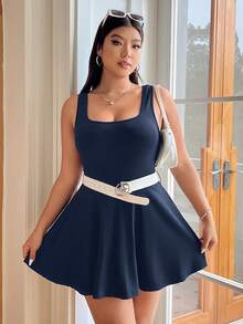 GalTyme 大码女式无袖纯色口袋连体衣，藏蓝色 - 藏蓝色 - 查看 7