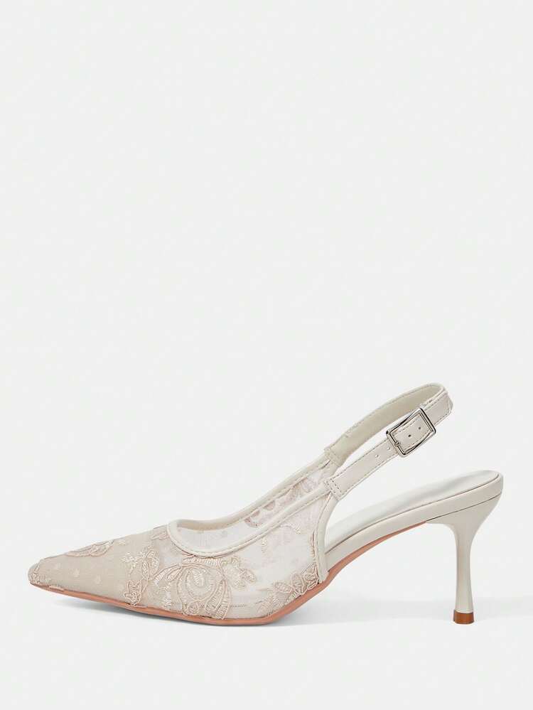 CUCCOO HITCHD Women Shoes Pointed Thin High Heel Light Apricot Lace Mesh Sexy And Comfortable Daily Versatile Women's High Heel Shoes Rear Strap Slingback Shoes Temperament Fashion Party Wedding Banquet Women's Shoes