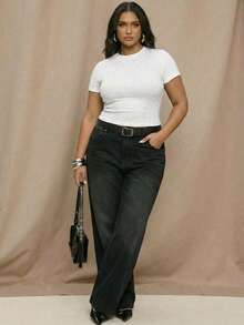 SHEIN BAE 大码女式亮片装饰短袖上衣，春夏款 - 白色 - 查看 2