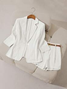 Airaco Traje de blazer de unicolor + shorts con cinturón - Blanco - Ver 1
