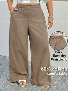 Muchica Pantalones casuales holgados con bolsillos en ángulo, talla grande, color camello - Camel - Ver 1