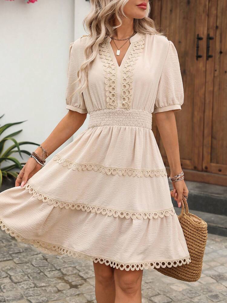 Women's Casual Lace Trim Mini Dress For Vacation Summer Dresses For Women Summer Outfits For Women Elegant Dresses For Women Elegant Dresses For Ladies Casual Dresses For Women Casual Women's Dresses Vacation Dresses Vacation Outfits For Women Holiday Outfits For Women Summer Holiday Outfits Dresses For Holiday Ruffle Dress