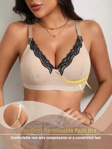 DesireSculpt Casual Apricot Padded Bra With Contrast Lace And Removeable Cups For Ultimate Lift - Apricot - View 5