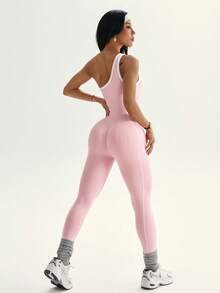 Dewbera 一件式无缝针织紧身提拉瑜伽连体裤，适合女性 - 淺粉色 - 查看 2