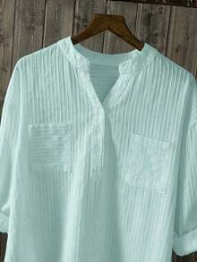 Resyla Plus Size Women Solid Color Casual Versatile Long Sleeve Shirt For Daily Wear Fall - Mint Green - View 3