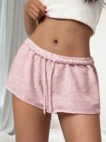 SHEIN Quần short thường ngày cạp chun, gấu gập, dành cho bé gái tuổi teen. - Hồng - Xem 3