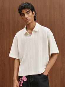 TOKVUE Men's Striped Short Sleeve Casual Commuter Polo Shirt - White - View 1