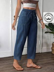 EMERY ROSE Quần jeans nữ cỡ lớn, màu xanh nhạt, không co giãn, dáng côn, phong cách đường phố thường ngày. - Rửa trung bình - Xem 5