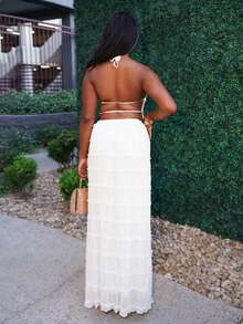 Chea Andrea New Arrival Summer Women's Bohemian Style Vacation Outfit Women Two Pieces Outfits For Daily Wear Expose The Waist - Beige - View 2