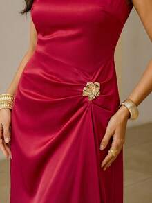 ZEYLAH 女士优雅拼接长裙，适合日常穿着和约会，春夏款 - 紅色 - 查看 1