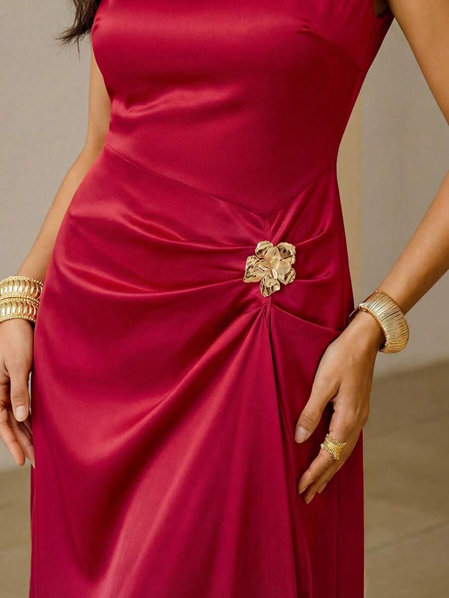 ZEYLAH 女士优雅拼接长裙，适合日常穿着和约会，春夏款 - 紅色 - 查看 1