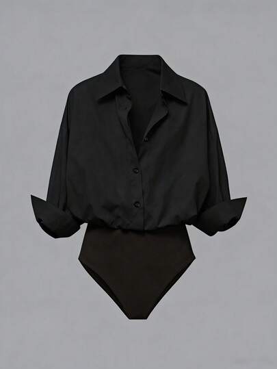 Airaco Áo liền thân tay dài in họa tiết, dáng rộng, không cài cúc phía trước, phong cách thường ngày dành cho nữ.