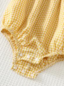 Cozy Pixies Baby Girl Cartoon Duck Pattern Contrast Color Lapel Sleeveless Romper - Yellow - View 8