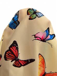 Mono con volantes en el hombro y estampado de mariposas de colores para niñas preadolescentes, estilo vacacional para primavera/verano - Amarillo - Ver 5
