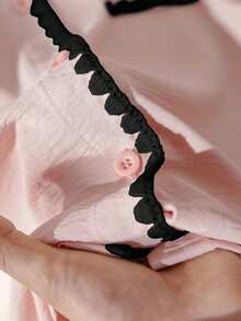 CosyJoli 大码女式拼接单排扣休闲百搭日常衬衫 - 粉色 - 查看 6