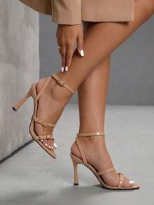 CUCCOO SZL Nude Multi-Strap Pointed Stiletto Sandals, Metal Buckle Design, Workplace Commuting Dating Slim High Heels - Apricot - View 6